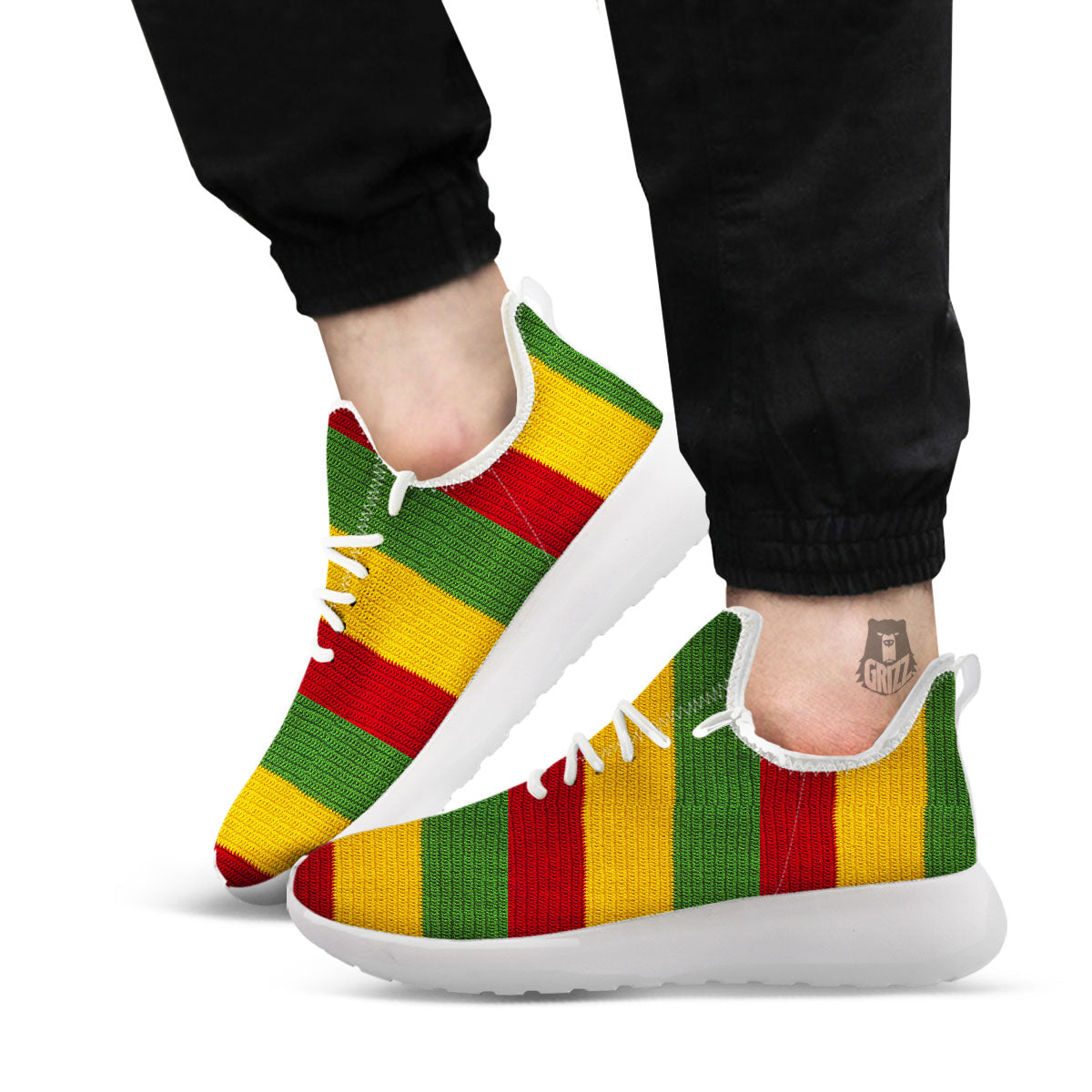 Reggae Knitted Print Pattern White Athletic Shoes-grizzshop