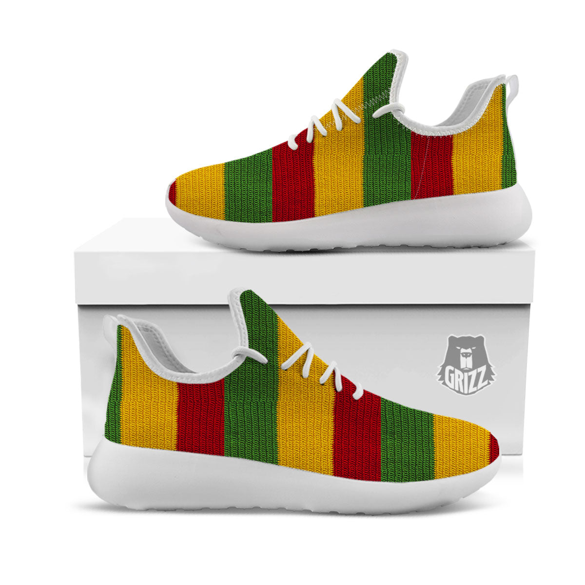 Reggae Knitted Print Pattern White Athletic Shoes-grizzshop