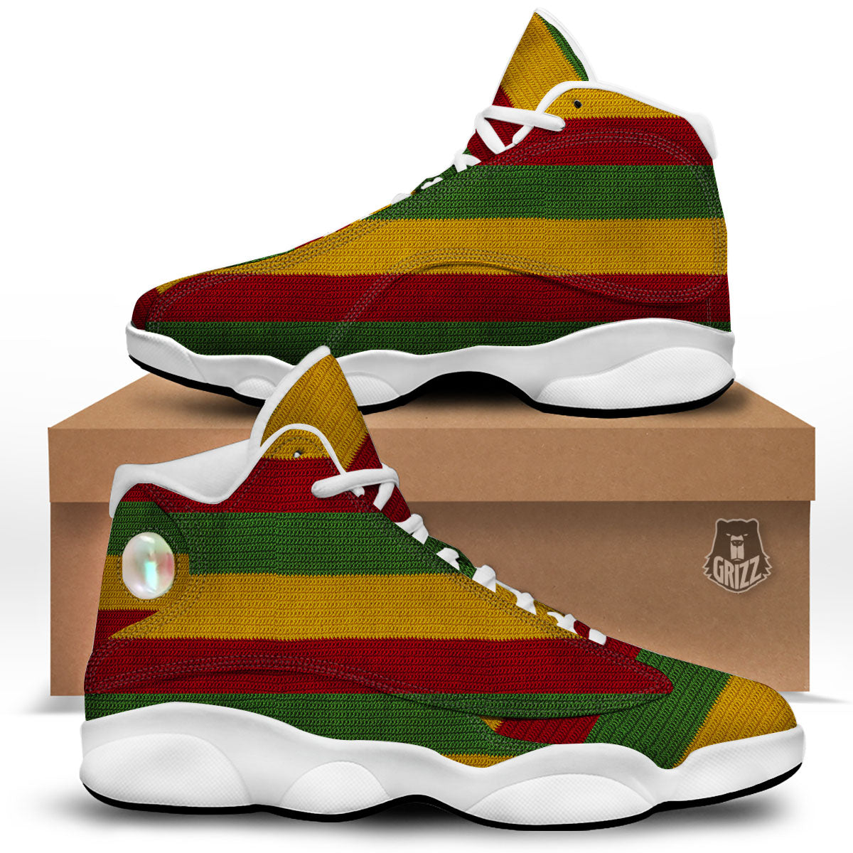 Reggae Knitted Print Pattern White Basketball Shoes-grizzshop