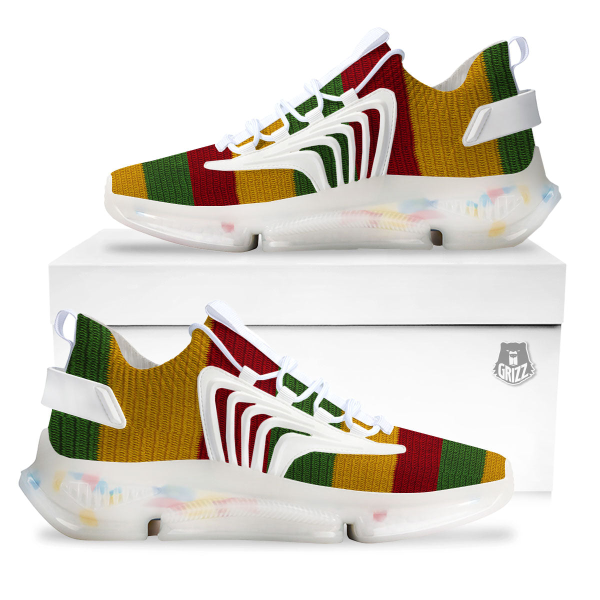 Reggae Knitted Print Pattern White Gym Shoes-grizzshop