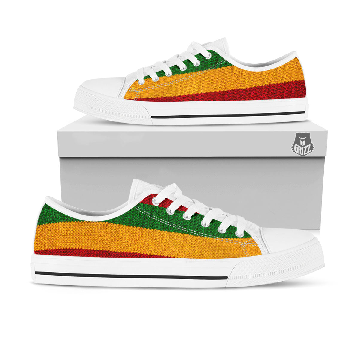 Reggae Knitted Print Pattern White Low Top Shoes-grizzshop