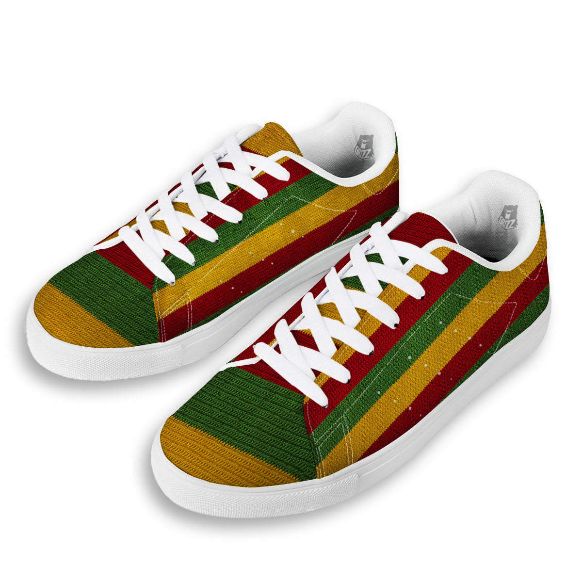 Reggae Knitted Print Pattern White Low Top Sneakers-grizzshop