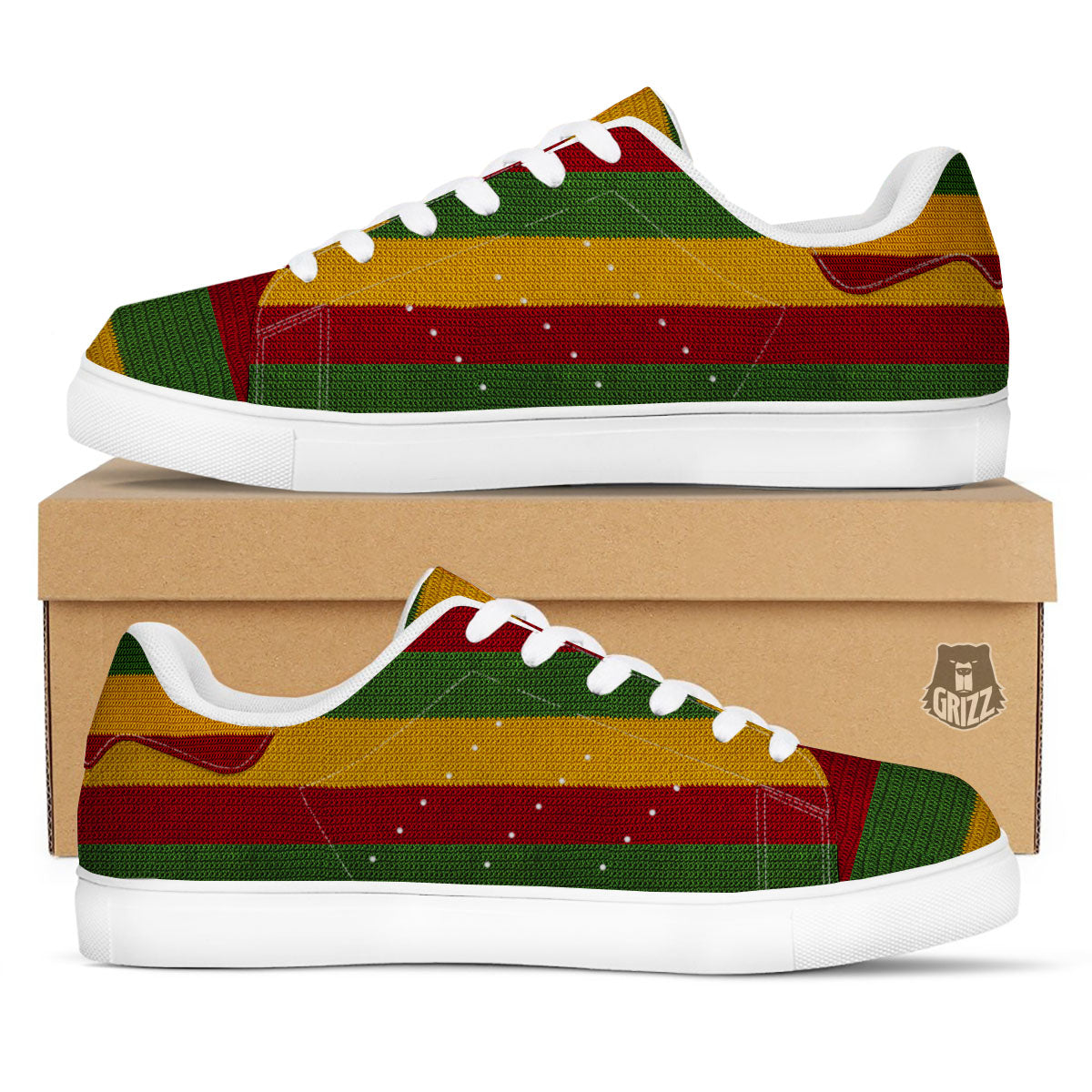 Reggae Knitted Print Pattern White Low Top Sneakers-grizzshop