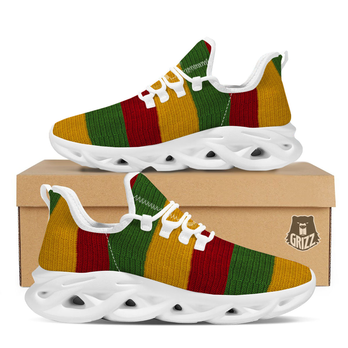 Reggae Knitted Print Pattern White Running Shoes-grizzshop