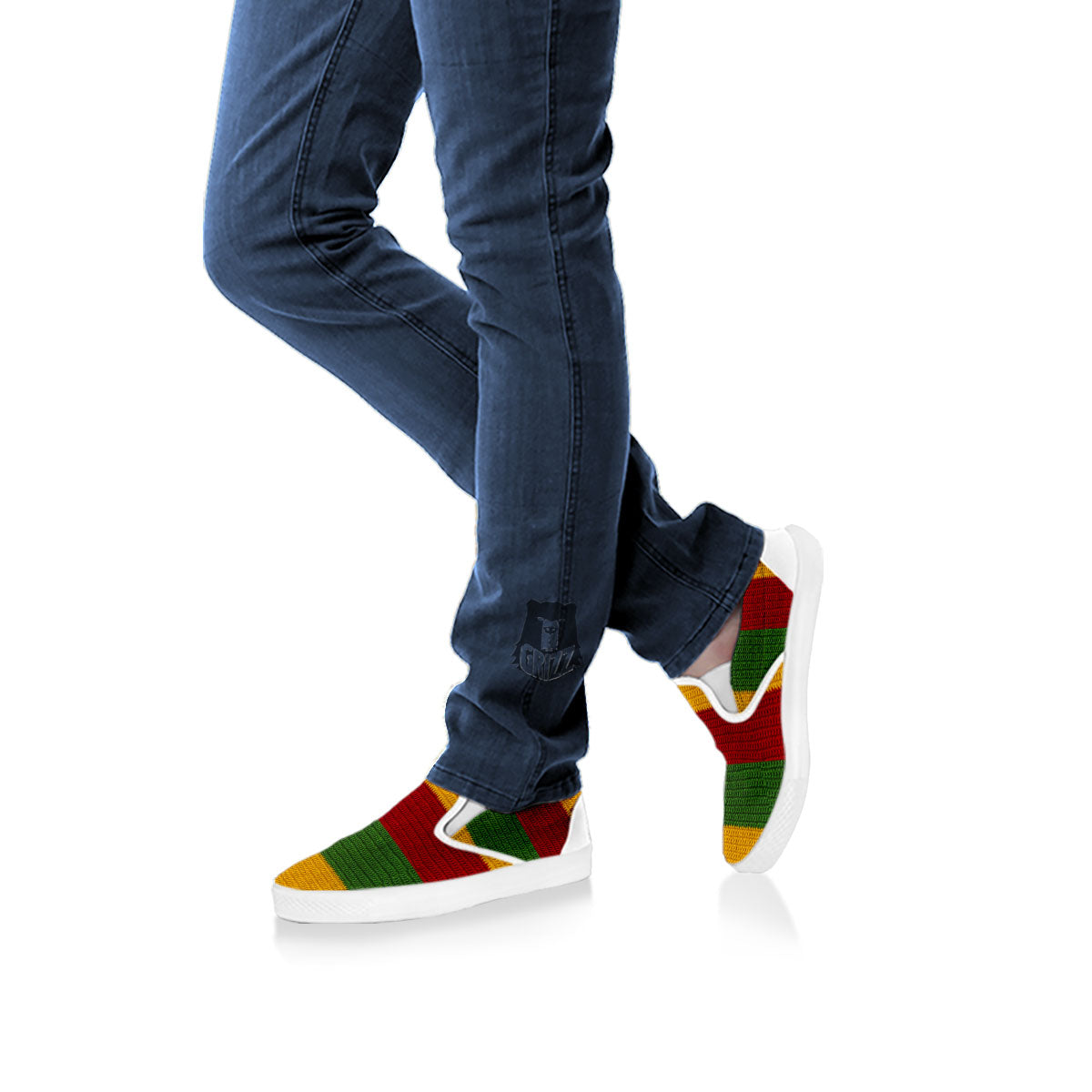 Reggae Knitted Print Pattern White Slip On Shoes-grizzshop