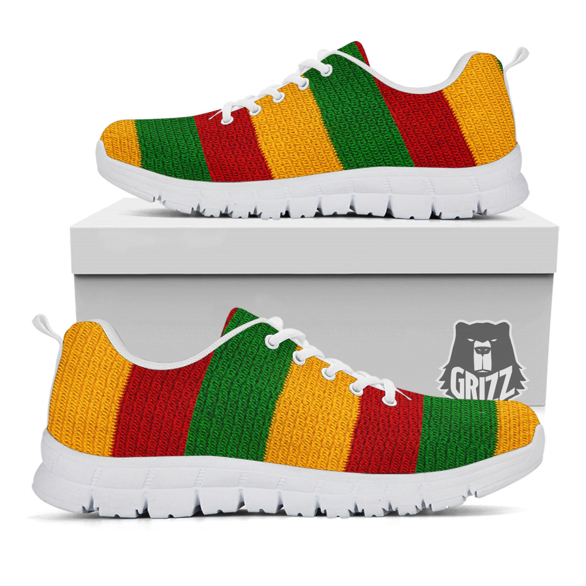 Reggae Knitted Print Pattern White Sneaker-grizzshop