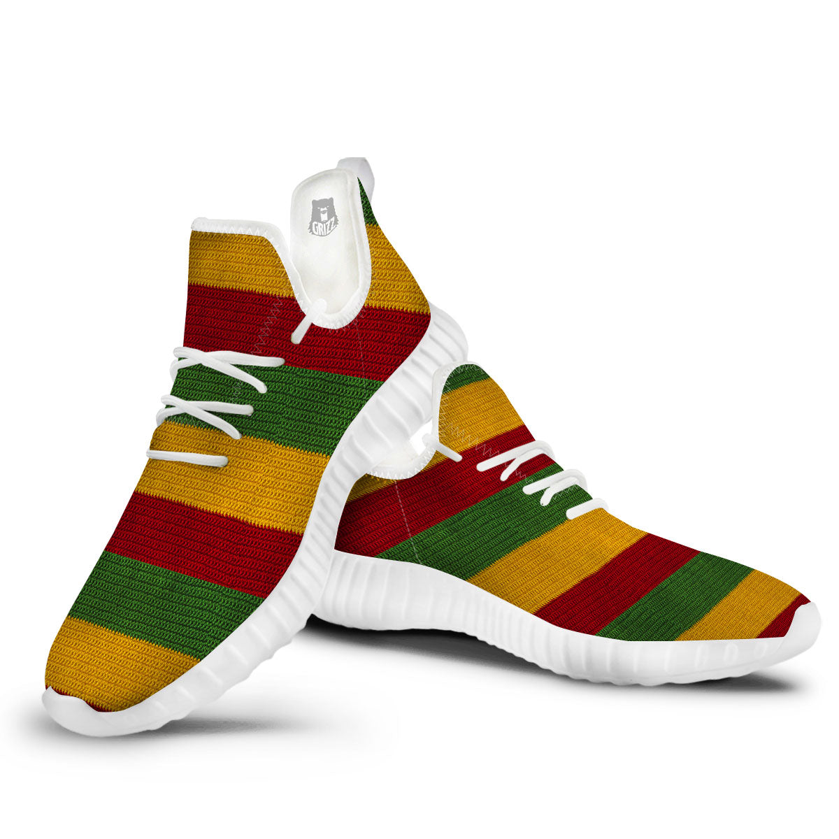 Reggae Knitted Print Pattern White Walking Shoes-grizzshop