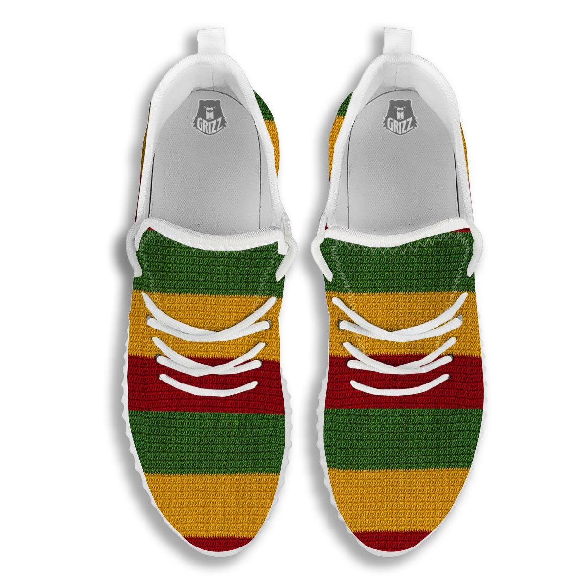 Reggae Knitted Print Pattern White Walking Shoes-grizzshop