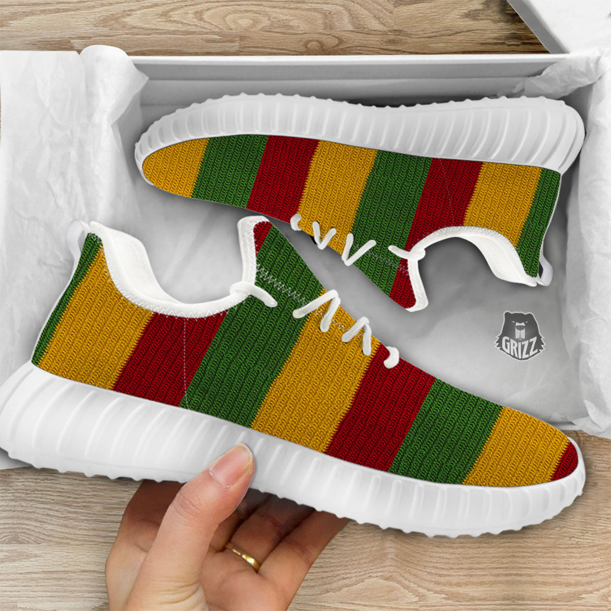 Reggae Knitted Print Pattern White Walking Shoes-grizzshop