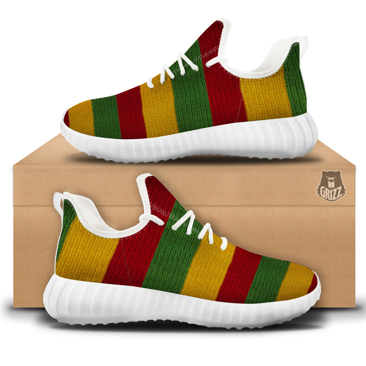 Reggae Knitted Print Pattern White Walking Shoes-grizzshop