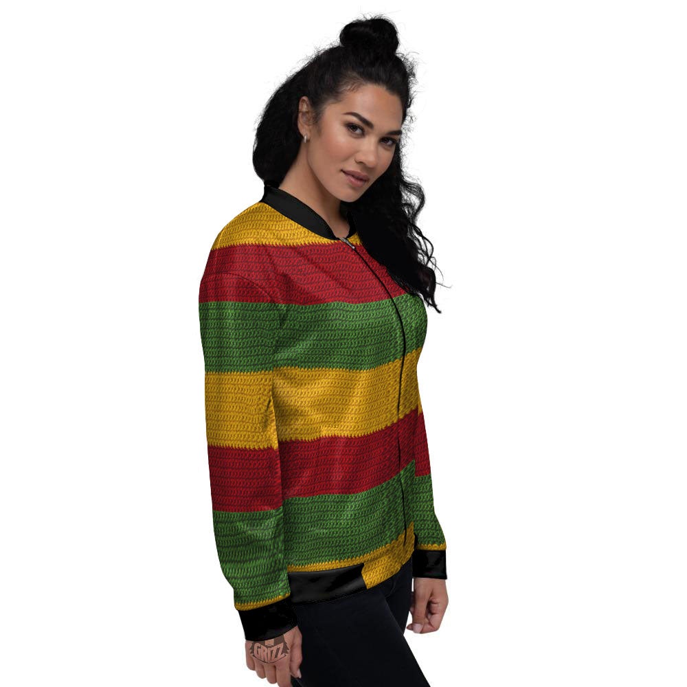 Reggae Knitted Print Pattern Women's Bomber Jacket-grizzshop