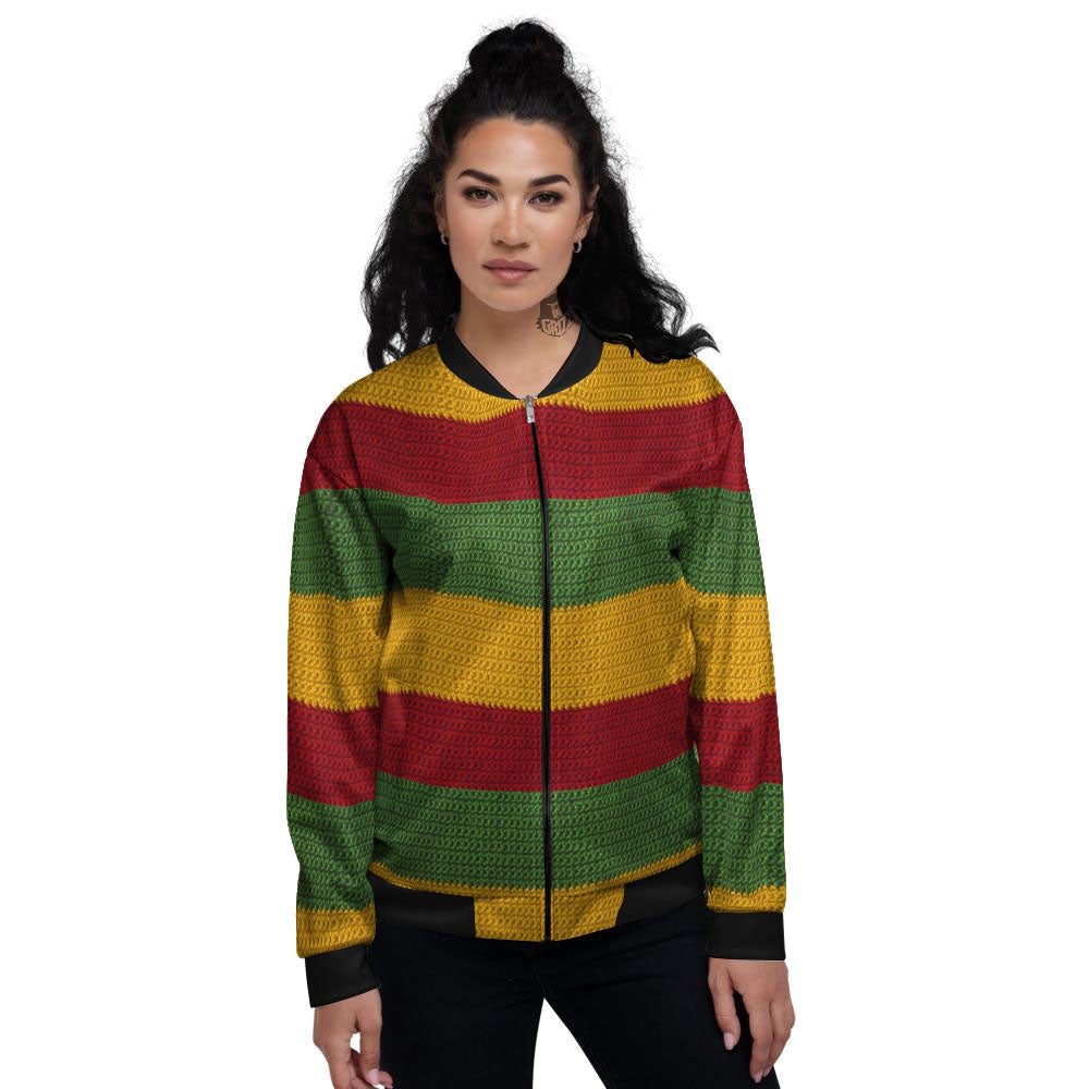 Reggae Knitted Print Pattern Women's Bomber Jacket-grizzshop