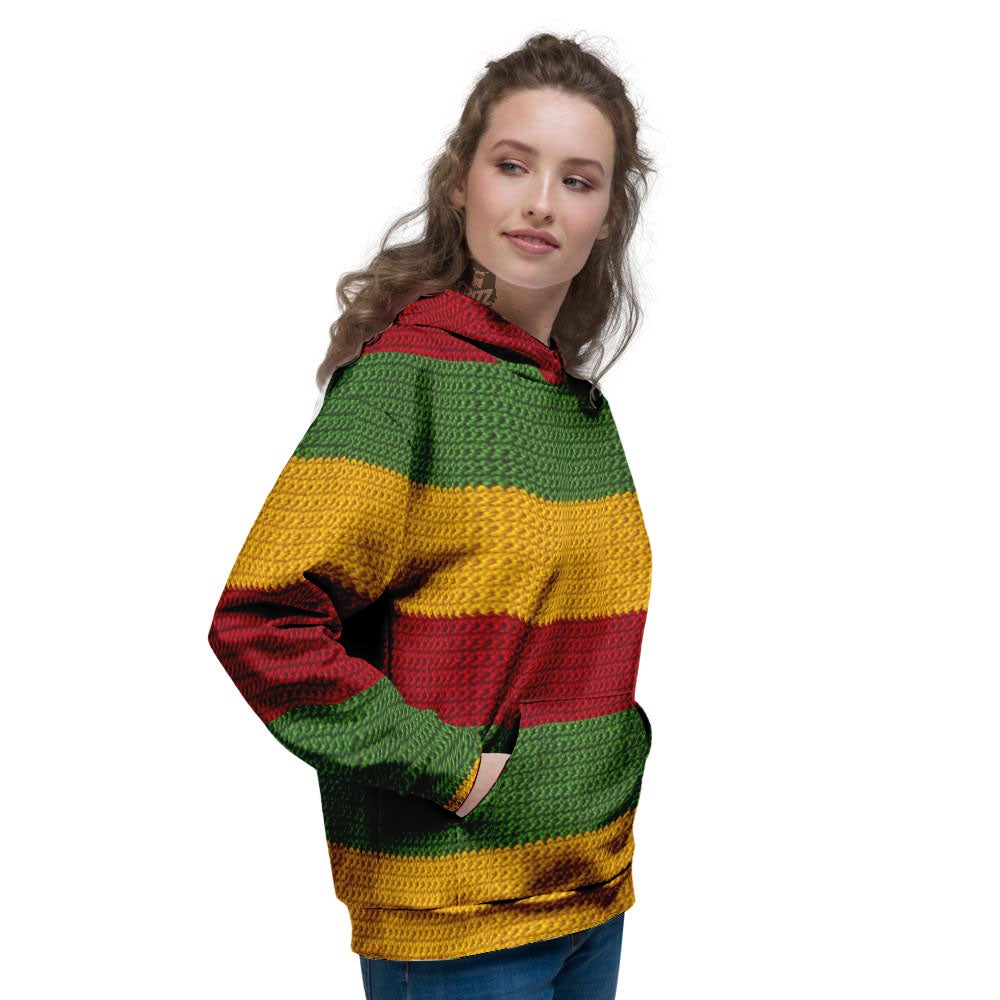 Reggae Knitted Print Pattern Women's Hoodie-grizzshop