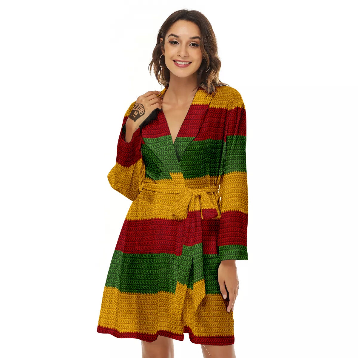 Reggae Knitted Print Pattern Women's Robe-grizzshop