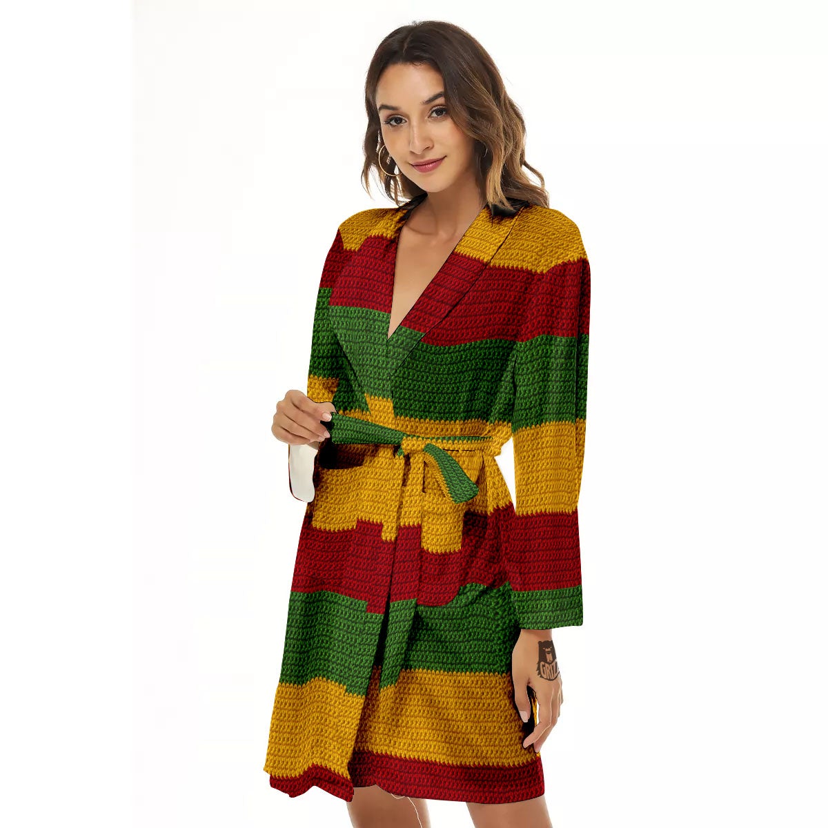 Reggae Knitted Print Pattern Women's Robe-grizzshop