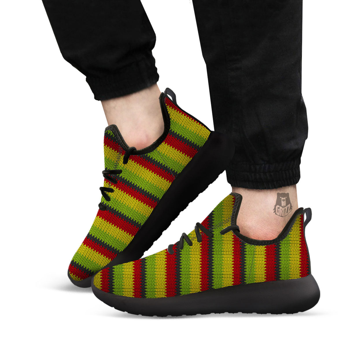 Reggae Knitted Style Print Pattern Black Athletic Shoes-grizzshop