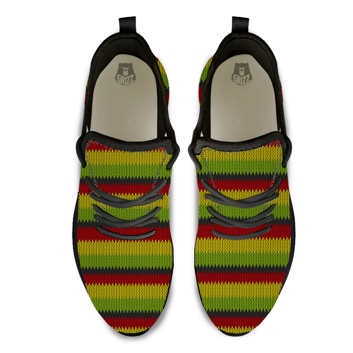 Reggae Knitted Style Print Pattern Black Athletic Shoes-grizzshop