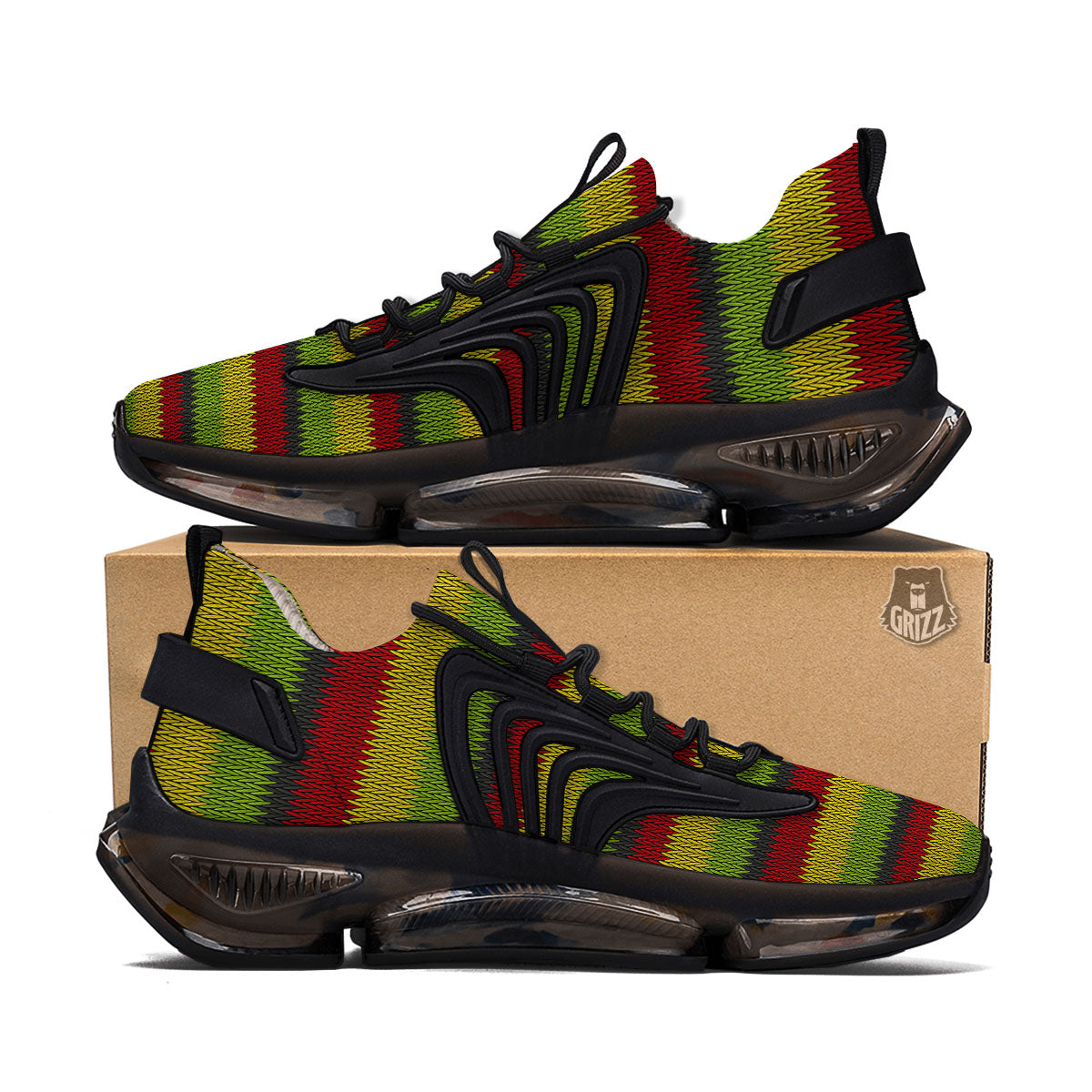 Reggae Knitted Style Print Pattern Black Gym Shoes-grizzshop