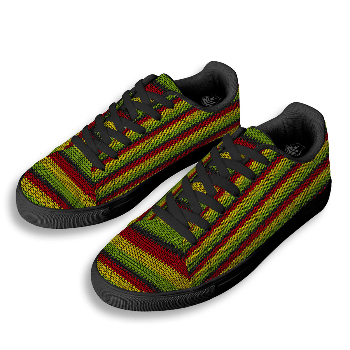 Reggae Knitted Style Print Pattern Black Low Top Sneakers-grizzshop