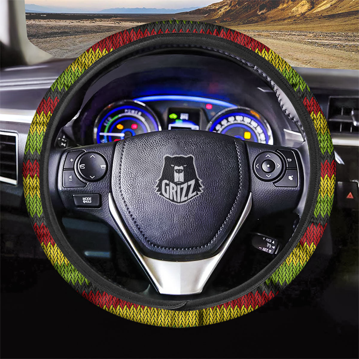 Reggae Knitted Style Print Pattern Car Steering Wheel Cover-grizzshop