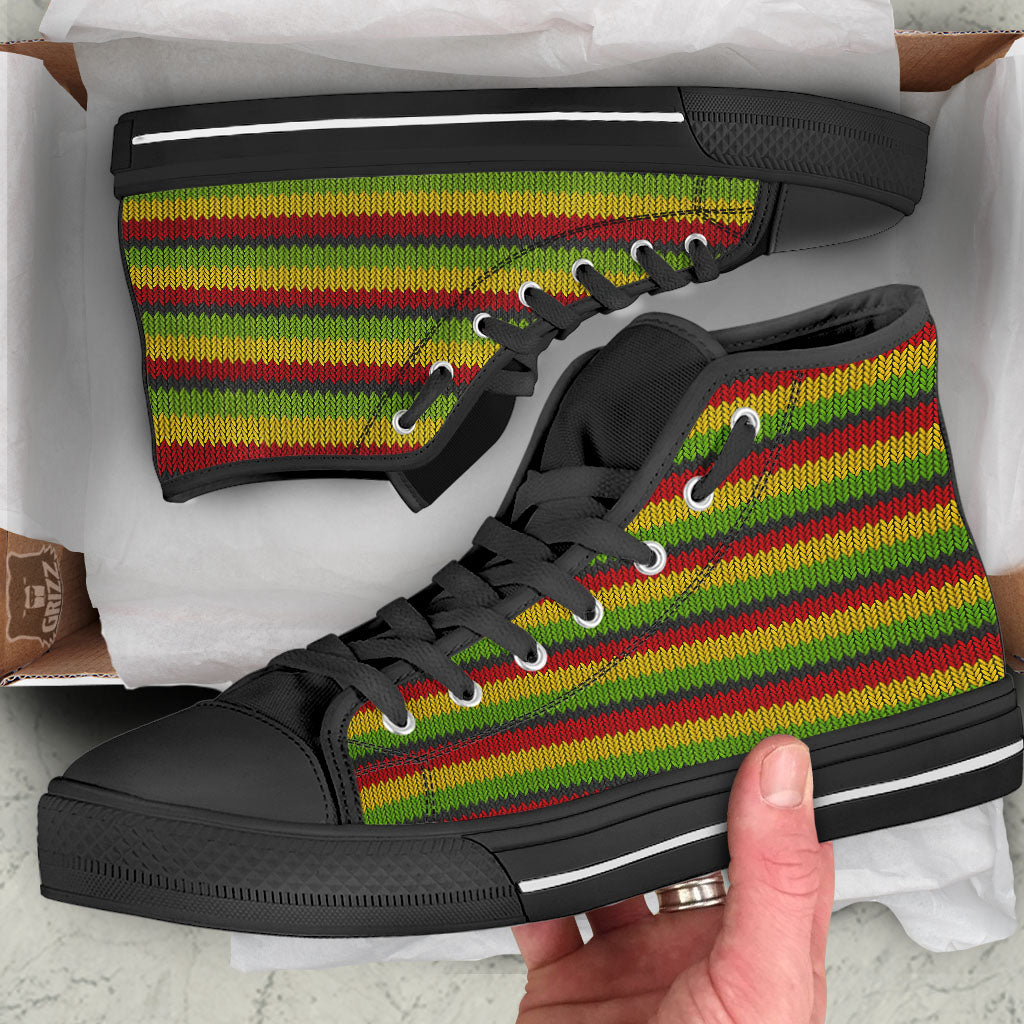 Reggae Knitted Style Print Pattern High Top Shoes-grizzshop