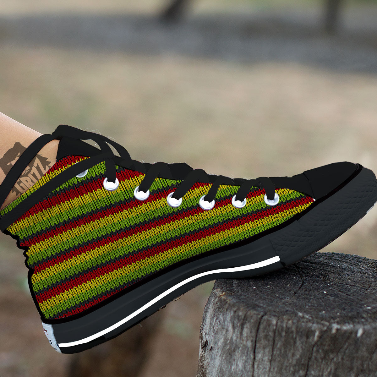 Reggae Knitted Style Print Pattern High Top Shoes-grizzshop