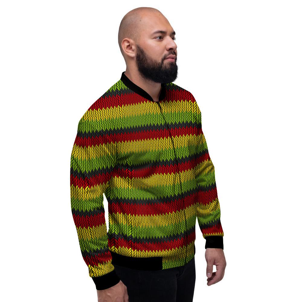 Reggae Knitted Style Print Pattern Men's Bomber Jacket-grizzshop