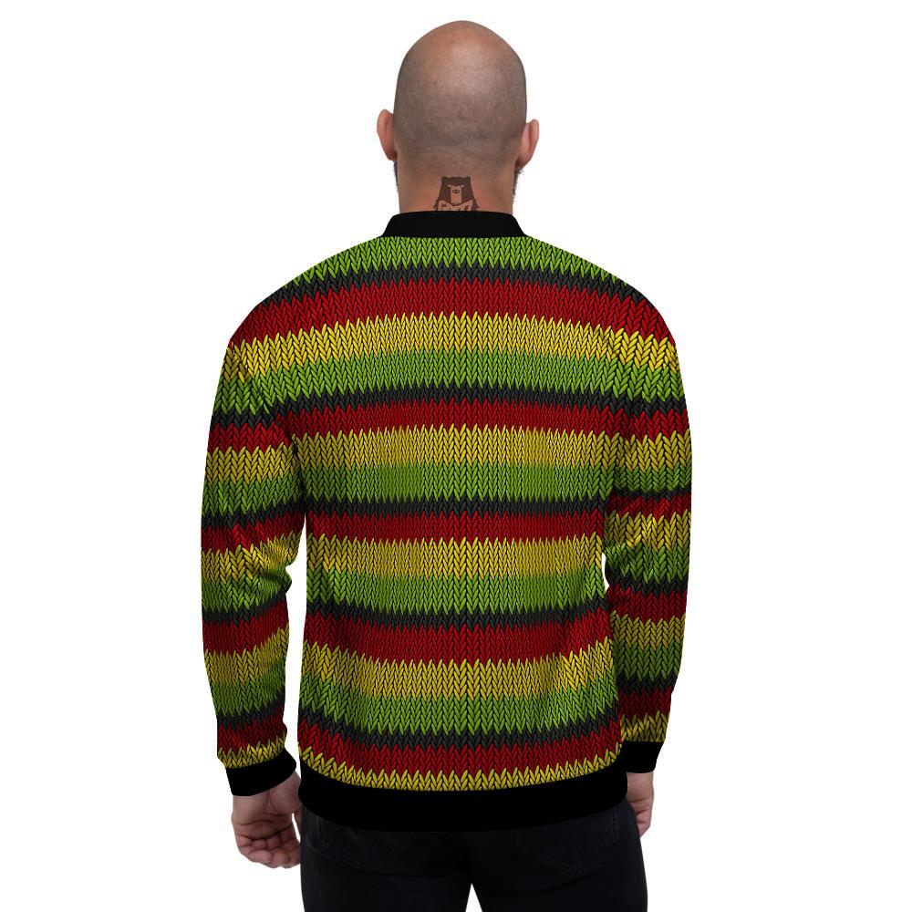 Reggae Knitted Style Print Pattern Men's Bomber Jacket-grizzshop