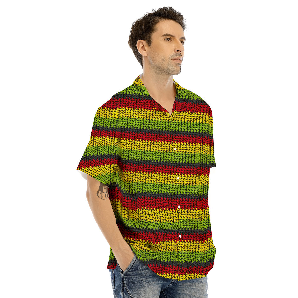 Reggae Knitted Style Print Pattern Men's Hawaiian Shirt-grizzshop