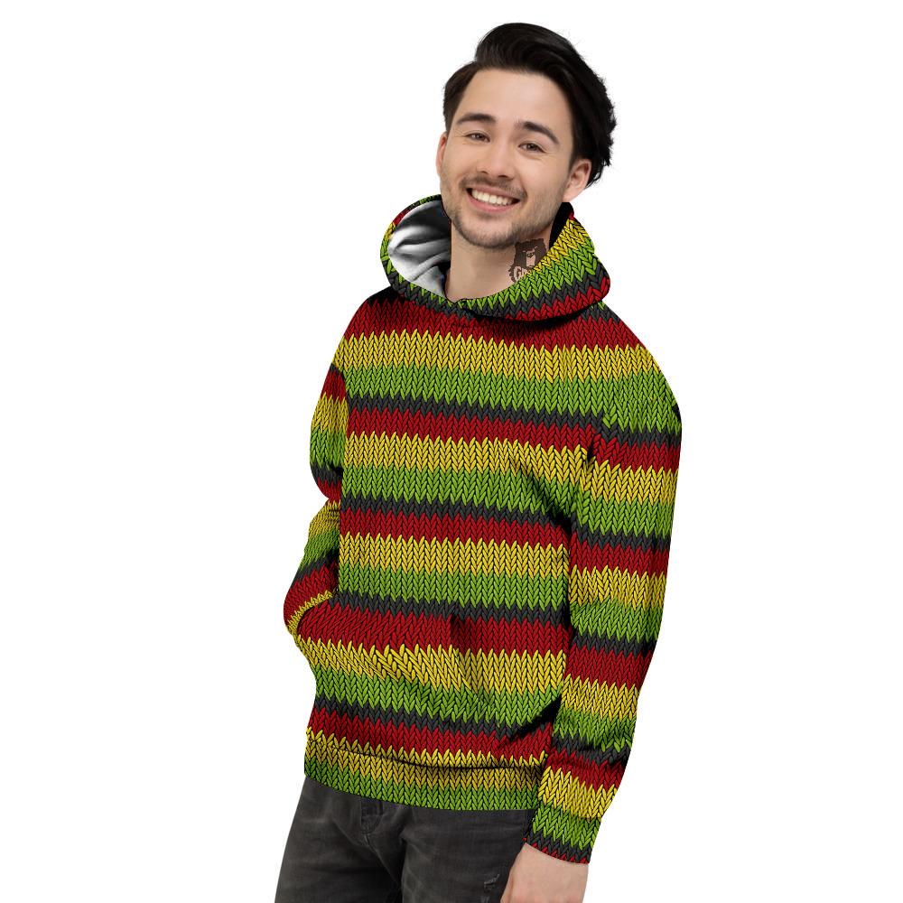 Reggae Knitted Style Print Pattern Men's Hoodie-grizzshop