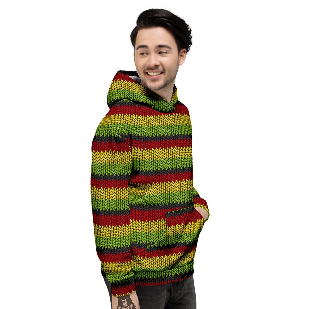Reggae Knitted Style Print Pattern Men's Hoodie-grizzshop