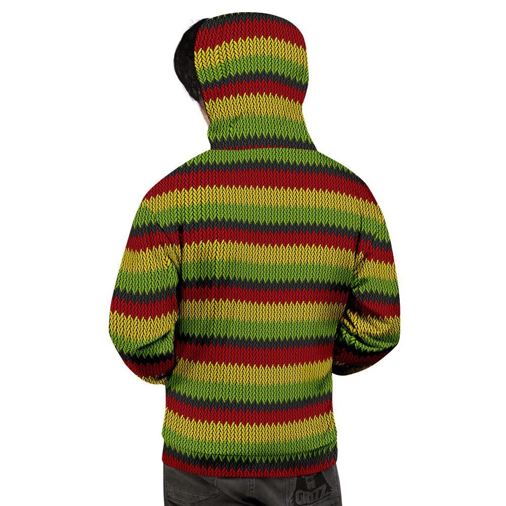 Reggae Knitted Style Print Pattern Men's Hoodie-grizzshop