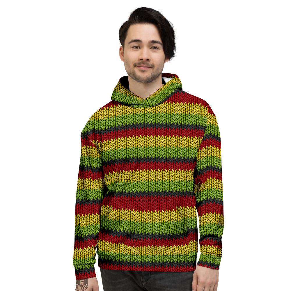 Reggae Knitted Style Print Pattern Men's Hoodie-grizzshop