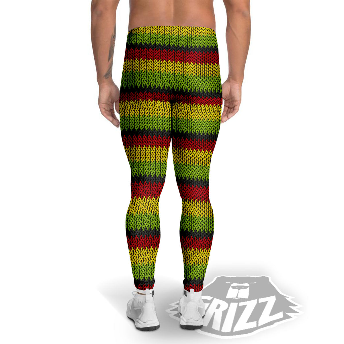Reggae Knitted Style Print Pattern Men's Leggings-grizzshop