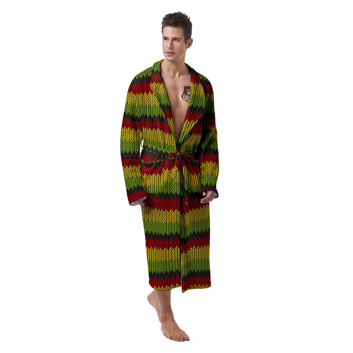 Reggae Knitted Style Print Pattern Men's Robe-grizzshop