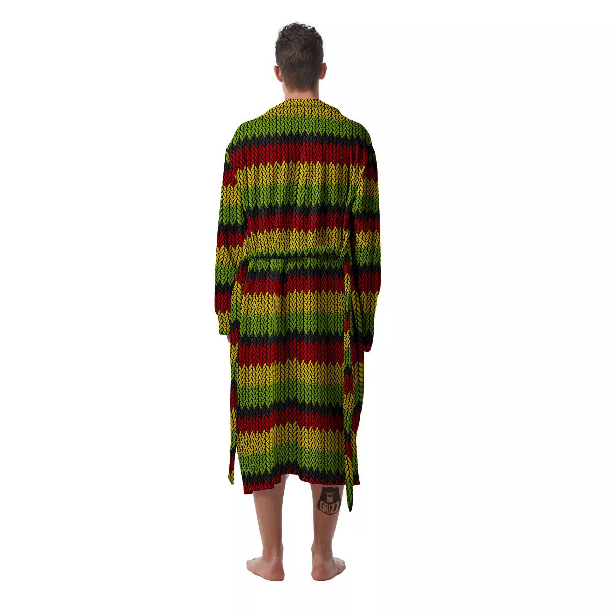 Reggae Knitted Style Print Pattern Men's Robe-grizzshop