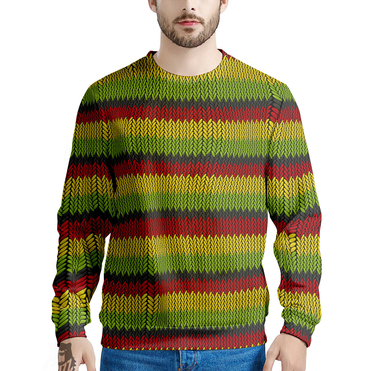 Reggae Knitted Style Print Pattern Men's Sweatshirt-grizzshop