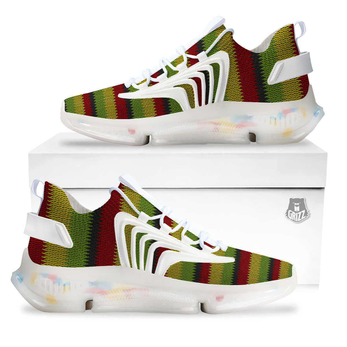 Reggae Knitted Style Print Pattern White Gym Shoes-grizzshop