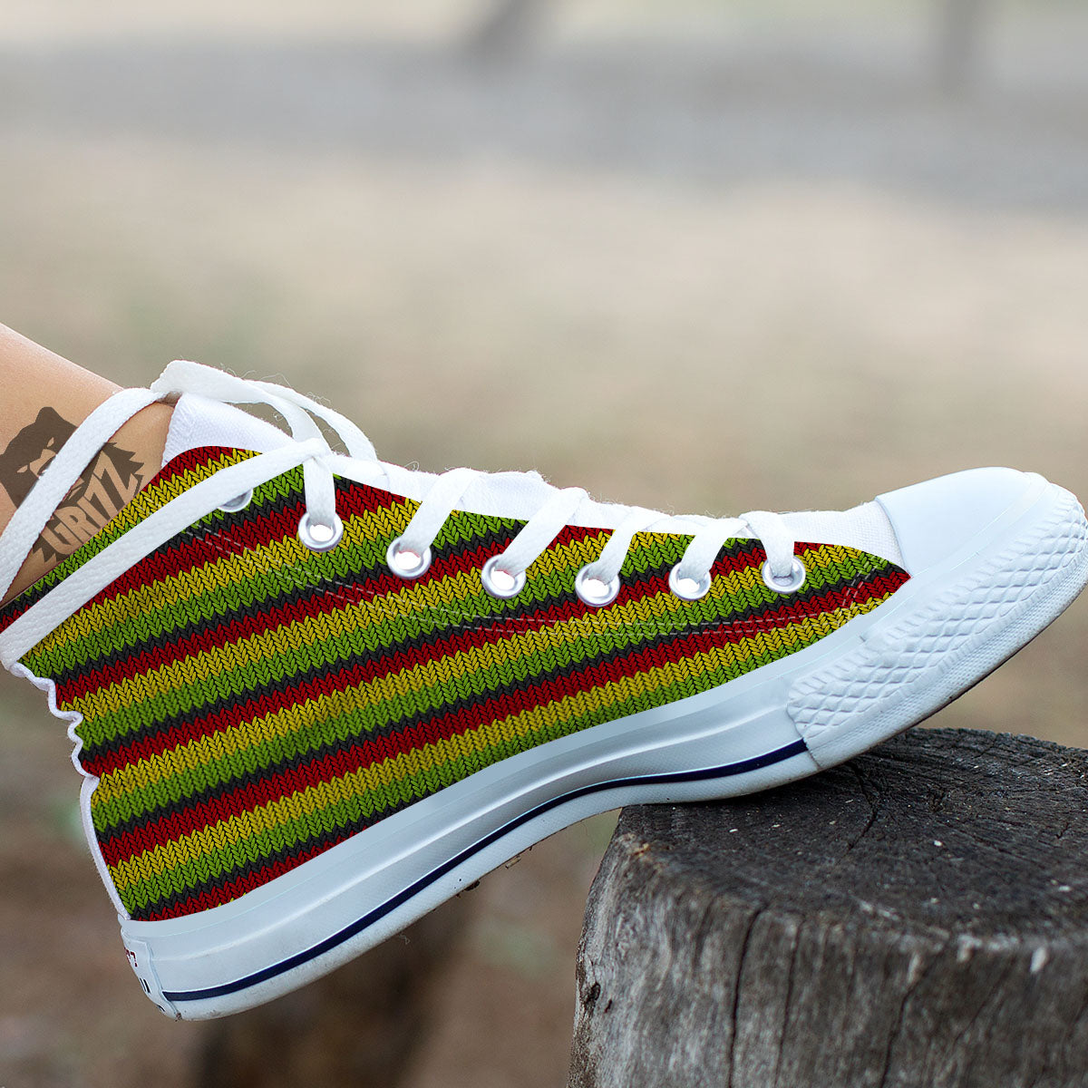 Reggae Knitted Style Print Pattern White High Top Shoes-grizzshop