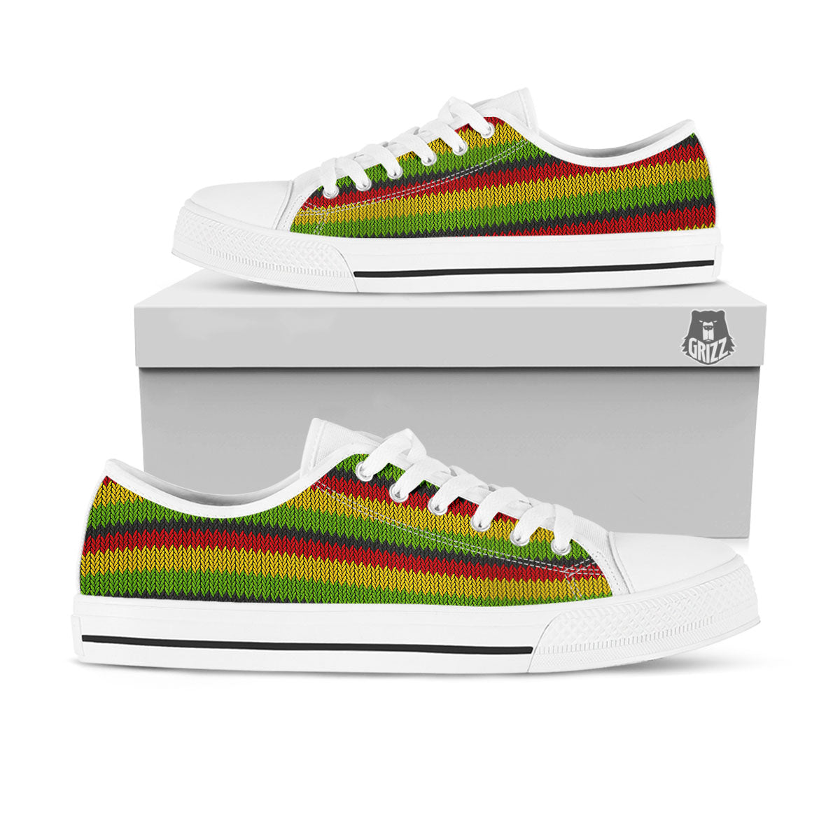 Reggae Knitted Style Print Pattern White Low Top Shoes-grizzshop