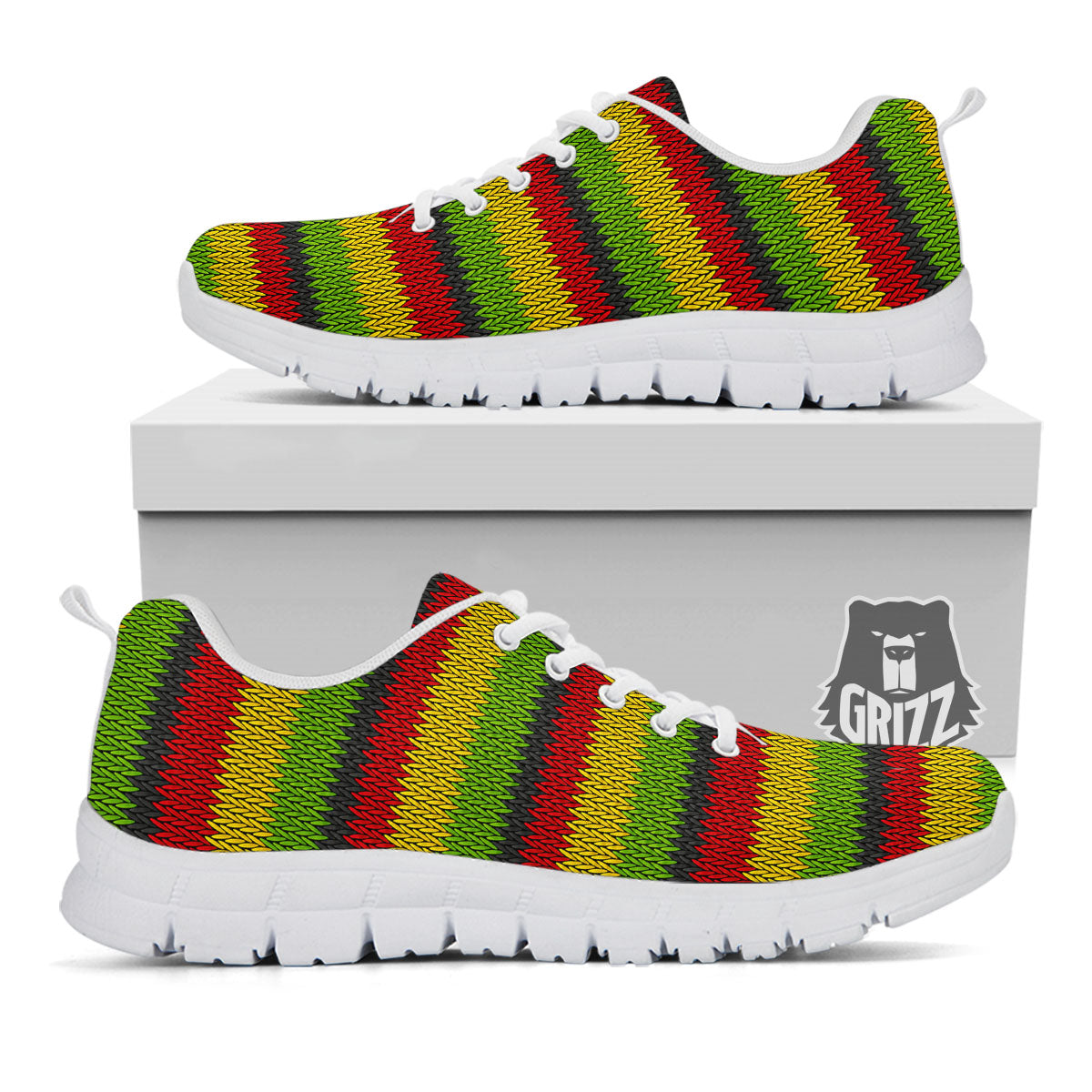 Reggae Knitted Style Print Pattern White Sneaker-grizzshop