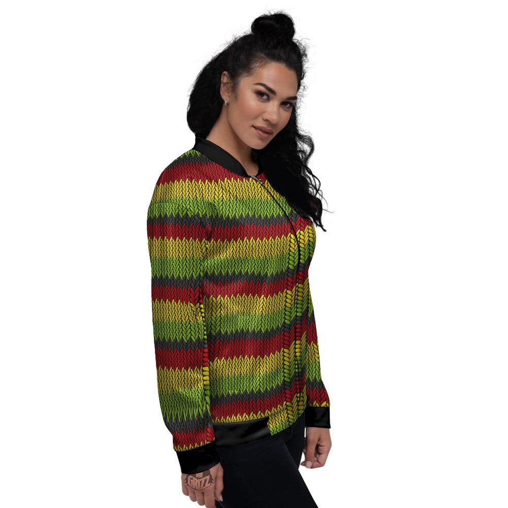 Reggae Knitted Style Print Pattern Women's Bomber Jacket-grizzshop