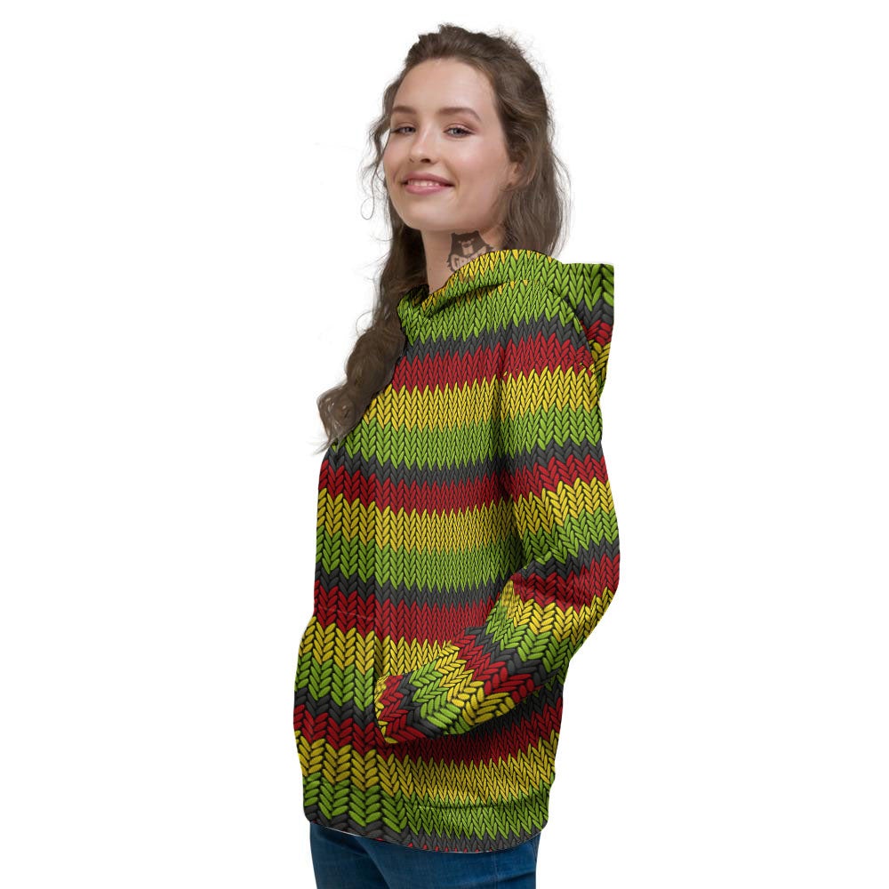 Reggae Knitted Style Print Pattern Women's Hoodie-grizzshop