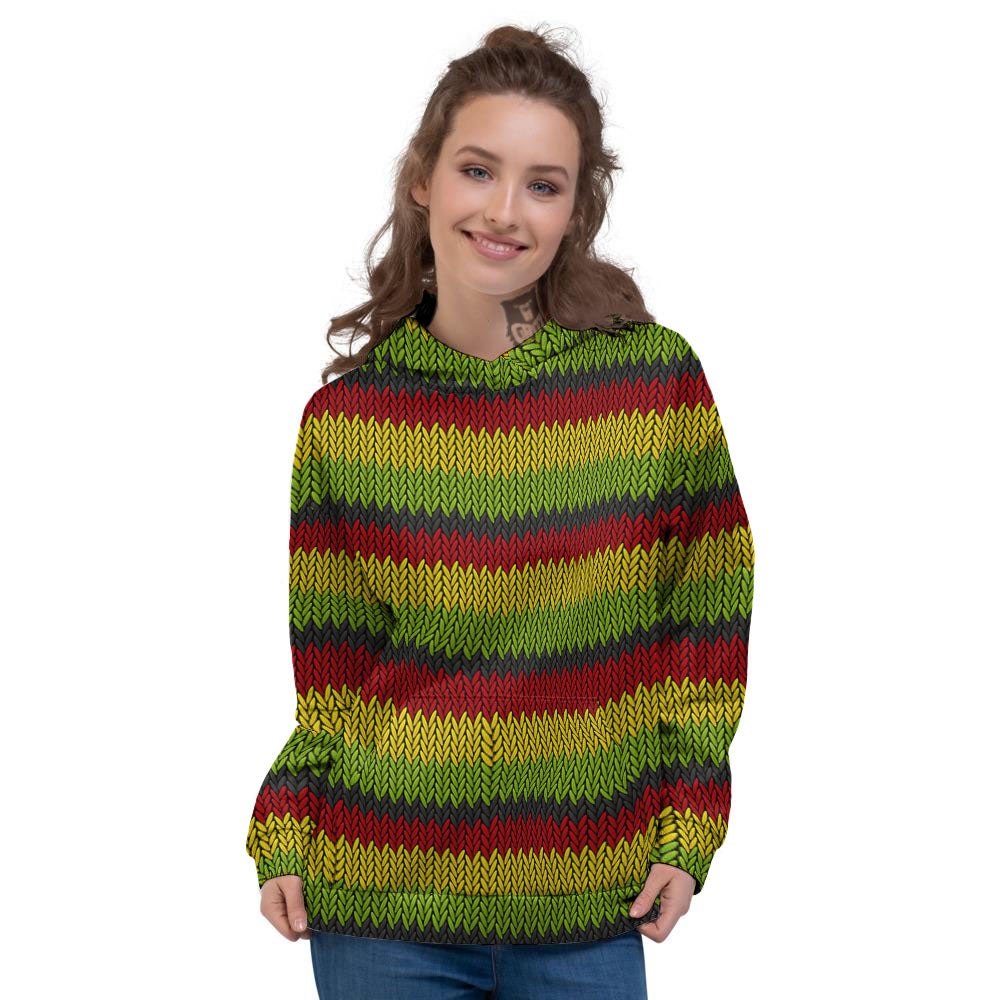 Reggae Knitted Style Print Pattern Women's Hoodie-grizzshop