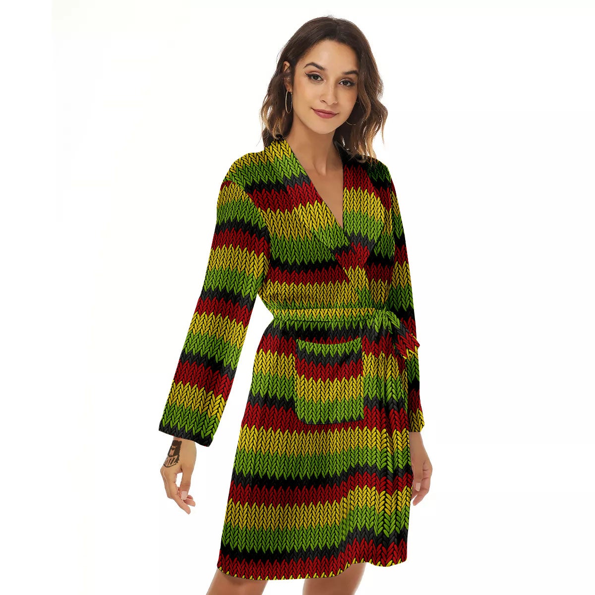 Reggae Knitted Style Print Pattern Women's Robe-grizzshop
