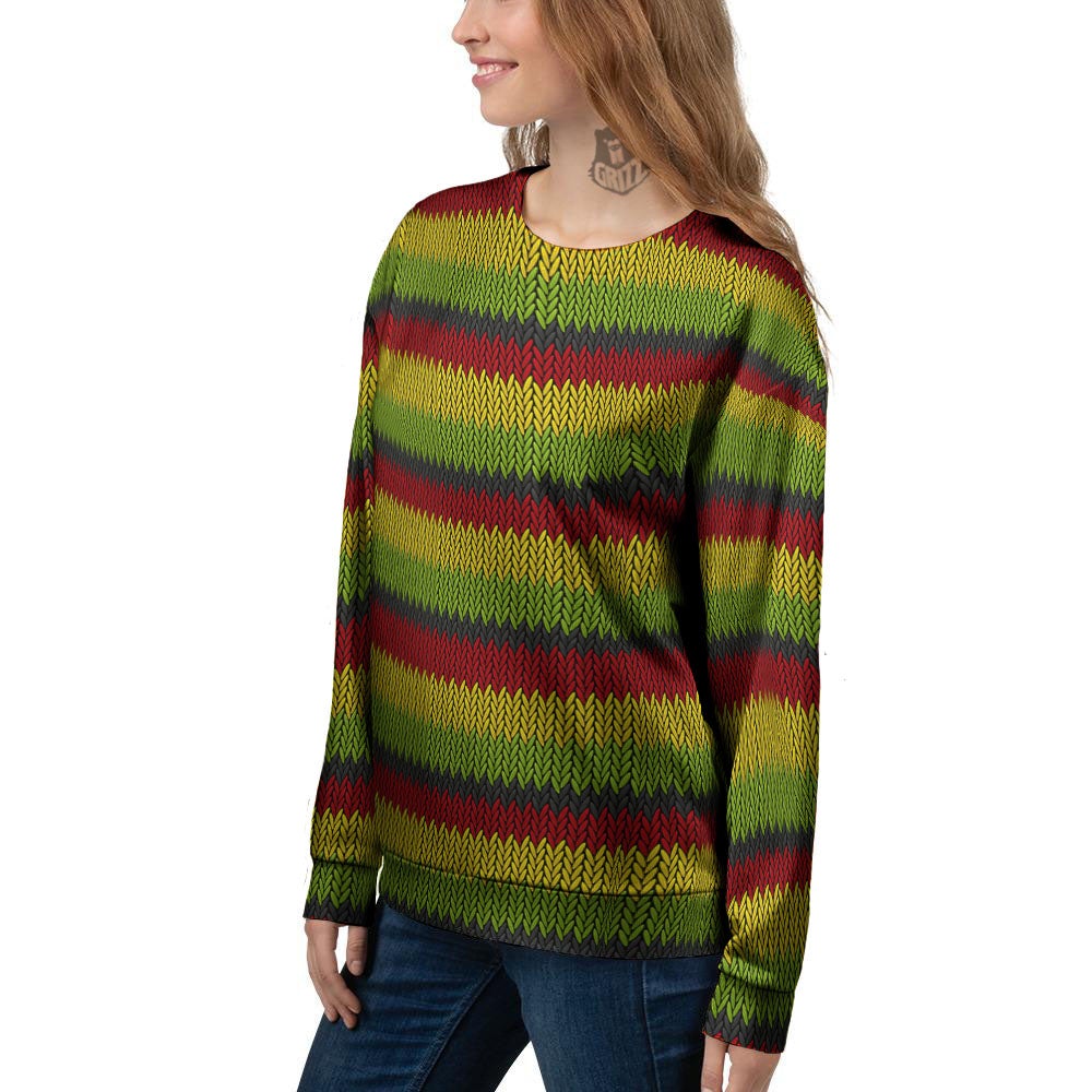 Reggae Knitted Style Print Pattern Women's Sweatshirt-grizzshop