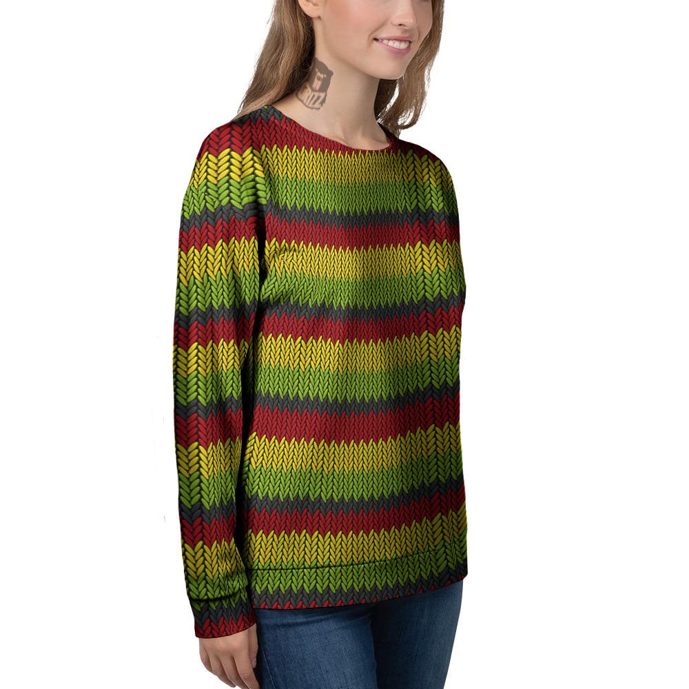 Reggae Knitted Style Print Pattern Women's Sweatshirt-grizzshop