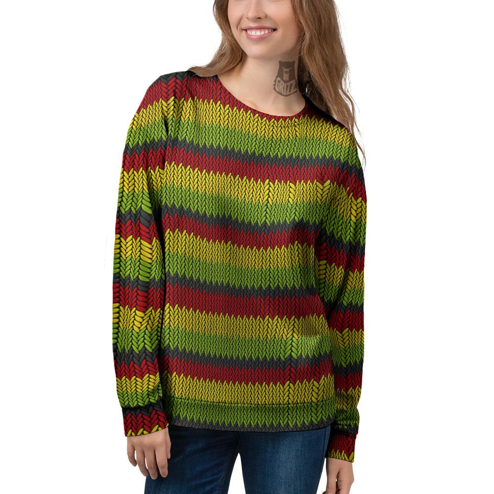Reggae Knitted Style Print Pattern Women's Sweatshirt-grizzshop