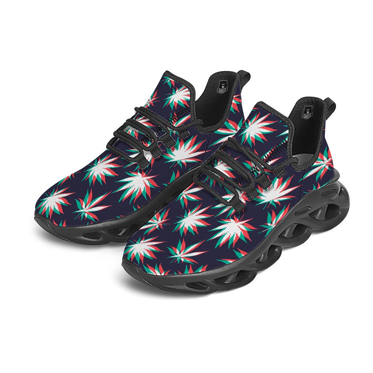 Reggae Leaf Psychedelic Black Running Shoes-grizzshop
