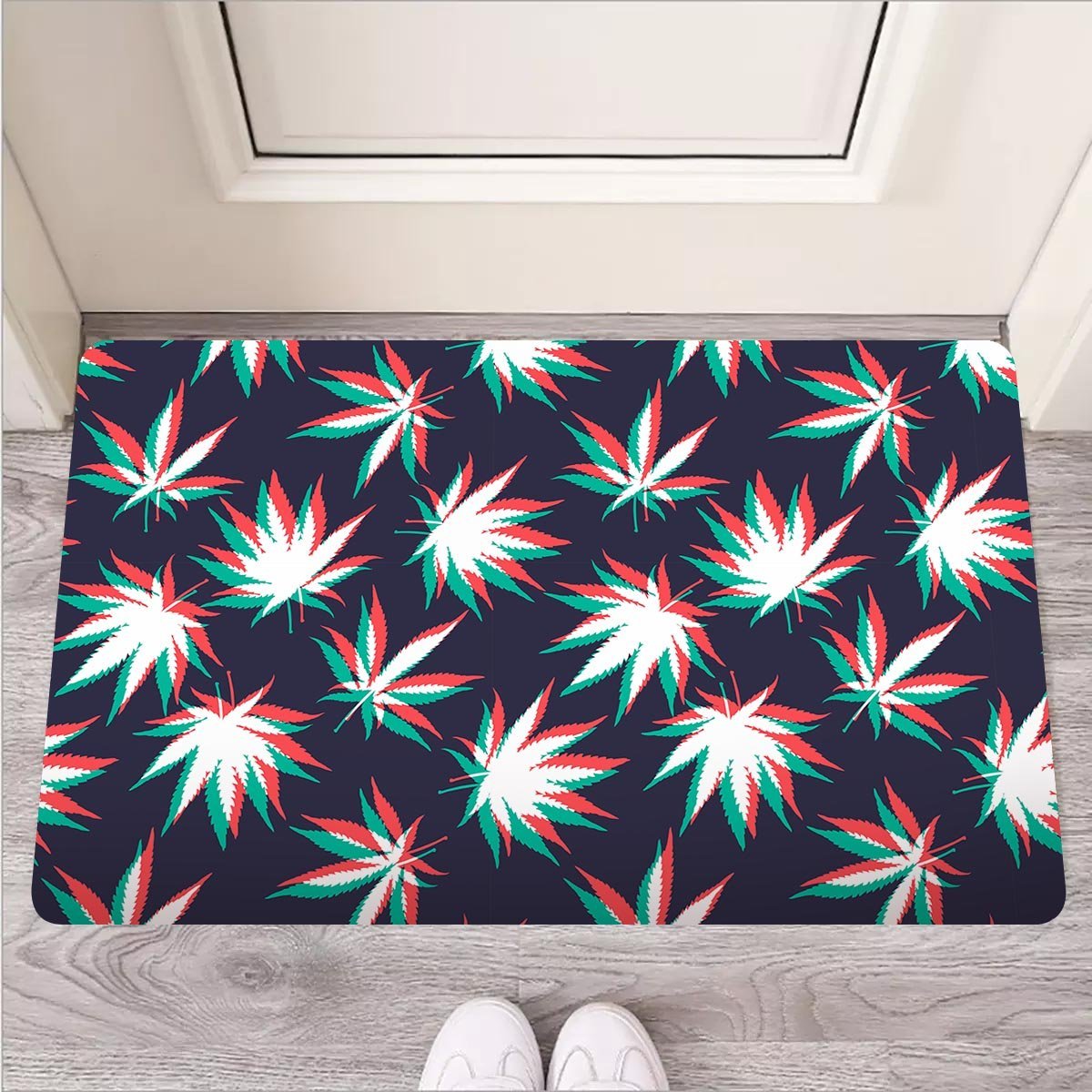 Reggae Leaf Psychedelic Door Mat-grizzshop